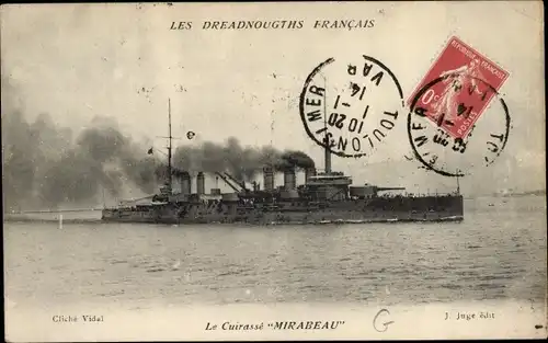 Ak Französisches Kriegsschiff, Mirabeau, Cuirassé
