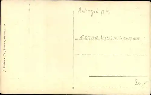 Ak Schauspieler Edgar Wiesendanger, Portrait, Autogramm