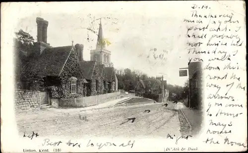 Ak Linton Kent Großbritannien, Dorfstraße, Kirche