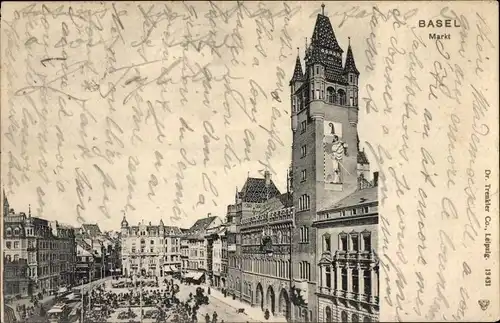 Ak Basel Stadt, Markt, Rathaus