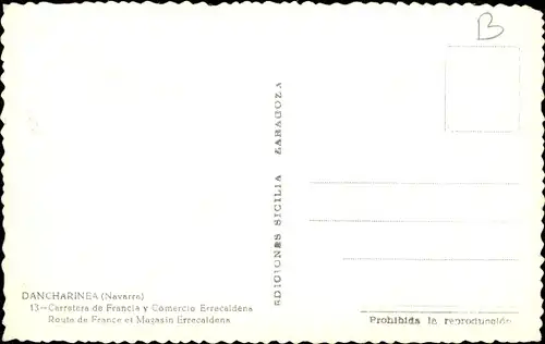 Ak Dancharinea Navarra Spanien, Carretera de Francia, Comercio Errecaldena