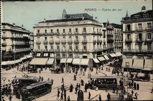 Ak Madrid Spanien, Puerta del sol, Straßenbahn