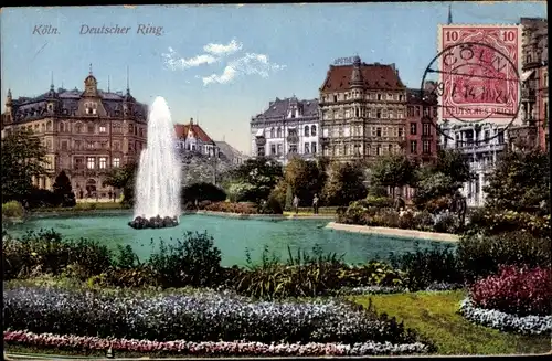 Ak Köln am Rhein, Deutscher Ring, Springbrunnen, Blumenrabatten