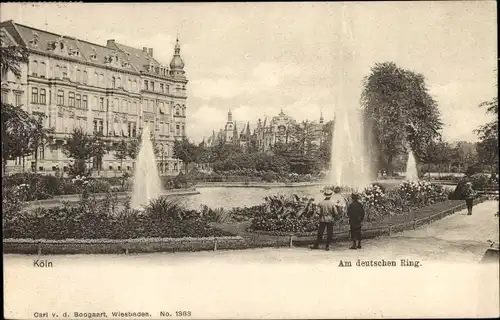 Ak Köln am Rhein, am deutschen Ring, Springbrunnen, Spaziergänger