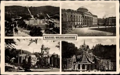 Ak Wilhelmshöhe Kassel in Hessen, Panorama, Schloss, Löwenburg, Herkules mit Kaskaden