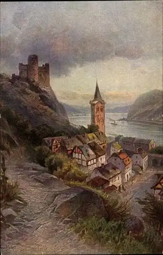 Künstler Ak Astudin, Sankt Goarshausen am Rhein, Burg Maus