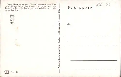 Künstler Ak Astudin, Sankt Goarshausen am Rhein, Burg Maus