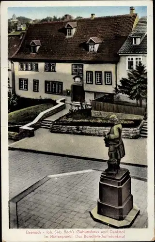 Ak Lutherstadt Eisenach in Thüringen, Joh. Seb. Bach's Geburtshaus, Denkmal, Burschenschaftsdenkmal