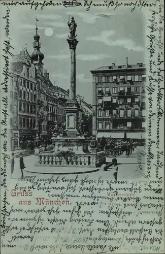 Mondschein Ak München, Mariensäule