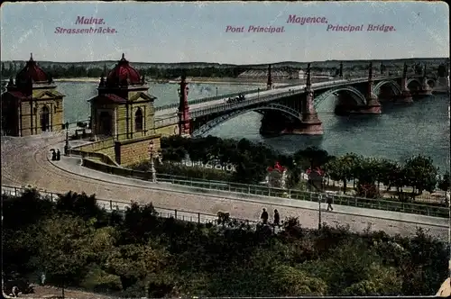 Ak Mainz am Rhein, Straßenbrücke