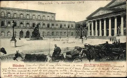 Ak München, Neue Residenz, Königsbau, Kutsche