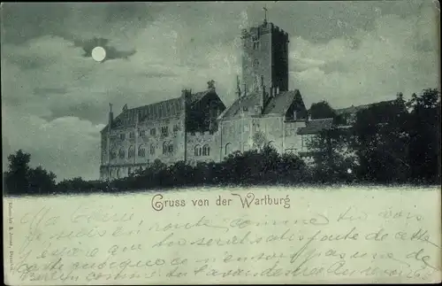 Mondschein Ak Lutherstadt Eisenach in Thüringen, Wartburg