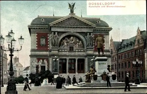 Ak Düsseldorf am Rhein, Kunsthalle, Bismarckdenkmal