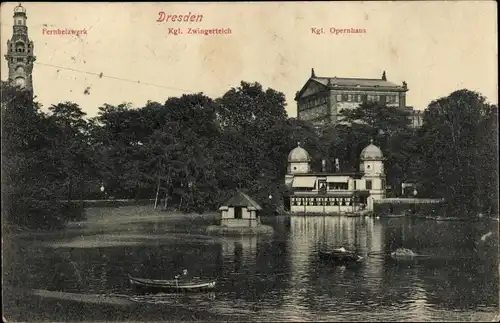 Ak Dresden Altstadt, Fernheizwerk, Kgl. Zwingerteich, Kgl. Opernhaus