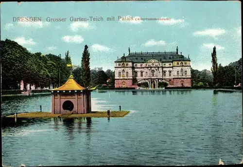 Ak Dresden Altstadt, Großer Garten, Teich, Palais, Altertumsmuseum