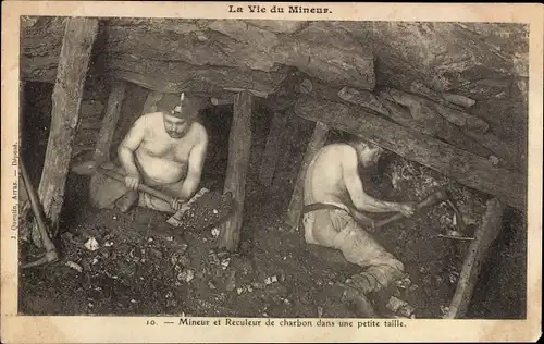 Ak Miner's Life, Bergmann und Kohlerückwickler in kleiner Größe