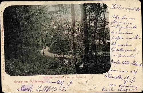 Ak Schleswig an der Schlei, Wildeltal, Tiergarten, Brücke