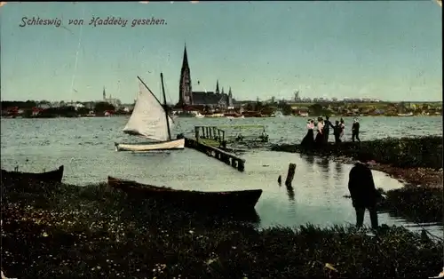 Ak Schleswig an der Schlei, Haddeby, Segelboot