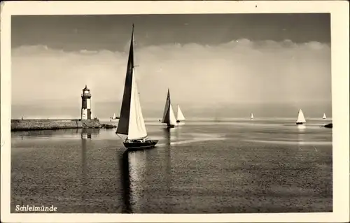 Ak Oehe Schleimünde Maasholm in Schleswig Holstein, Segelboote, Leuchtturm