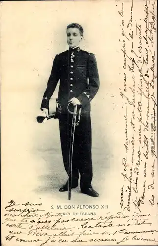 Ak König Alfons XIII. von Spanien, Portrait in Uniform