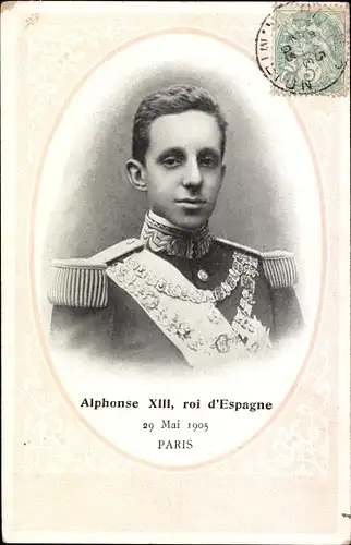 Passepartout Ak König Alfons XIII. von Spanien, 29. Mai 1905, Staatsbesuch in Paris, Portrait
