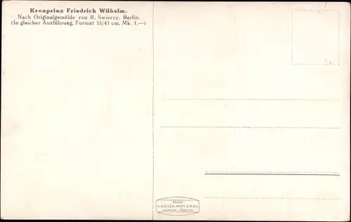 Künstler Ak Swierzy, R., Kronprinz Wilhelm von Preußen, Portrait