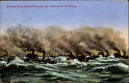 Ak Deutsche Kriegsschiffe, Hochsee Torpedoboots Division bei stürmischer Witterung