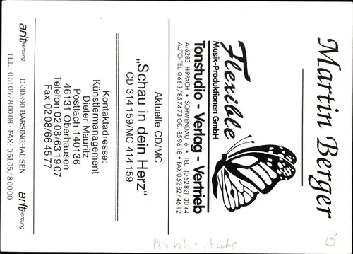 Ak Sänger Martin Berger, Portrait, Autogramm