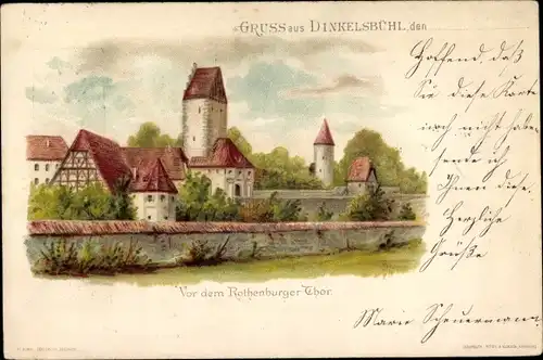 Litho Dinkelsbühl in Mittelfranken, Vor dem Rothenburger Tor
