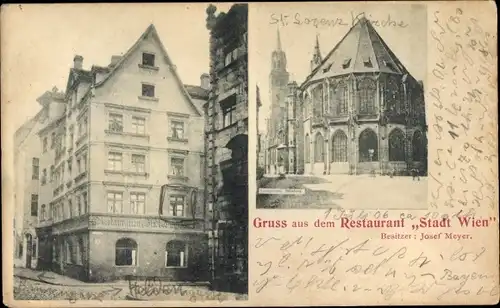 Ak Würzburg am Main Unterfranken, Restaurant Stadt Wien, Lorenzkirche