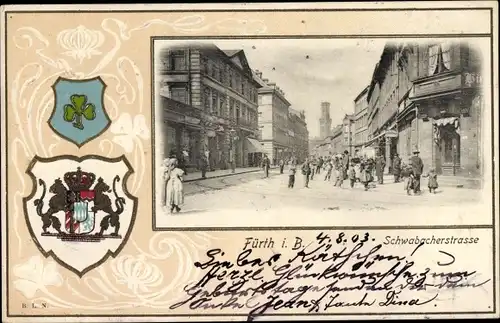 Präge Wappen Passepartout Ak Fürth in Mittelfranken Bayern, Schwabacher Straße