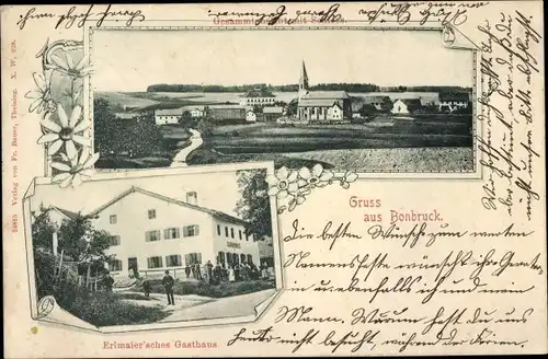 Ak Bonbruck Bodenkirchen in Niederbayern, Gesamtansicht, Kirche, Gasthaus Erlmaier