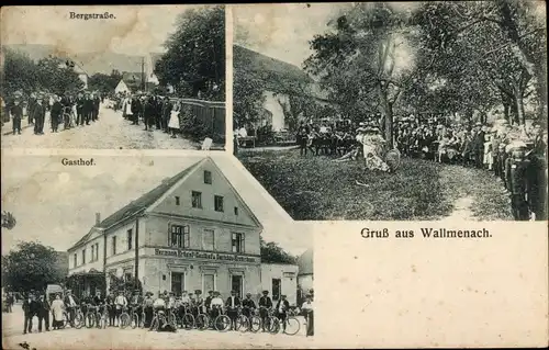 Ak Wallmenach Oberwallmenach im Taunus, Bergstraße, Gasthof, Radfahrer, Garten