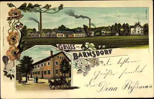 Litho Barnsdorf Roth in Mittelfranken, Teilansicht, Fabrik, Restauration Johann Rissmann