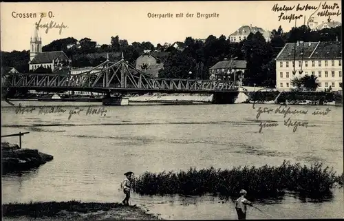 Ak Krosno Odrzańskie Crossen Oder Ostbrandenburg, Oderpartie, Bergseite, Brücke