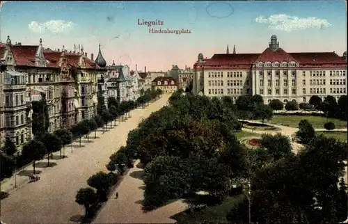 Ak Legnica Liegnitz Schlesien, Hindenburgplatz, Grünanlagen