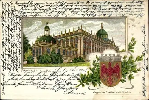 Präge Wappen Litho Potsdam in Brandenburg, Neues Palais, Stadtwappen