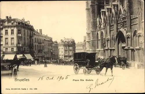 Ak Brüssel Brüssel, Place Ste Gudule, Kutsche