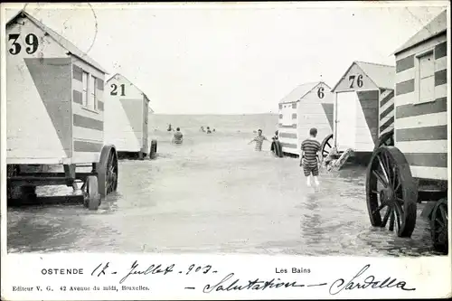 Ak Oostende Ostende Westflandern, Strand, Badewagen