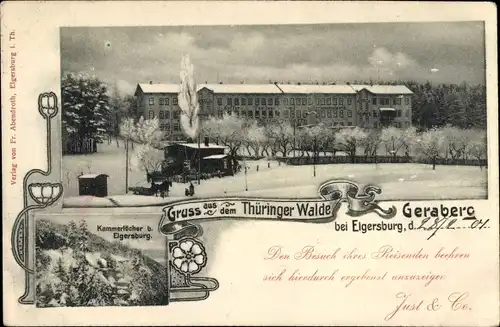 Ak Geraberg in Thüringen, Gasthaus, Winteransicht, Kammerlöcher bei Elgersburg