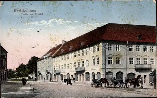 Ak Eydtkau Eydtkuhnen Ostpreußen, Markt, Kutschen