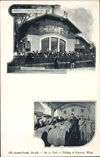 Ak Wien, Jubiläums-Ausstellung 1898, Winzerhaus, Weinfässer