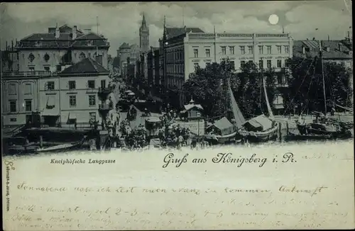 Mondschein Ak Kaliningrad Königsberg Ostpreußen, Kneiphöfsche Langgasse