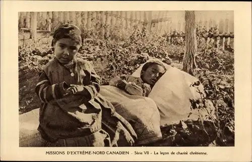 Ak Missions of the Canadian Far North, Die Lektion der christlichen Nächstenliebe