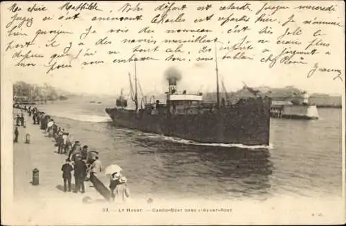 Ak Le Havre Seine-Maritime, Frachtschiff im Außenhafen