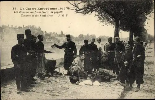 Ak Zuaven und Tirailleure kochen Suppe, 1914, französische Soldaten, I WK