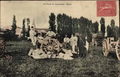 Ak Französische Artillerie im Manöver, Rast