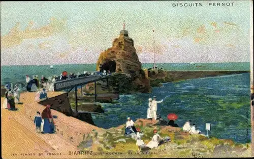 Künstler Ak Lloir, L., Biarritz Pyrénées Atlantiques, Le rocher de la Vierge, Biscuits Pernot