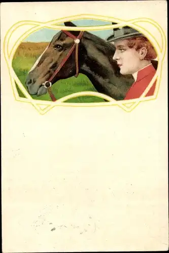 Litho Pferd mit Reiterin