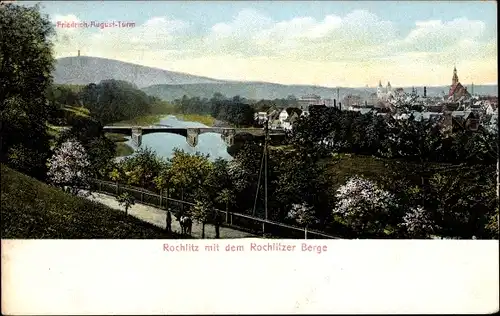 Ak Rochlitz an der Mulde Sachsen, Stadtpanorama mit Rochlitzer Berg, Friedrich August Turm